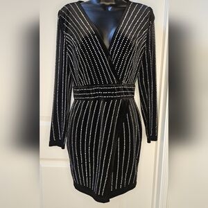 Black & Diamond Striped Velour Dress